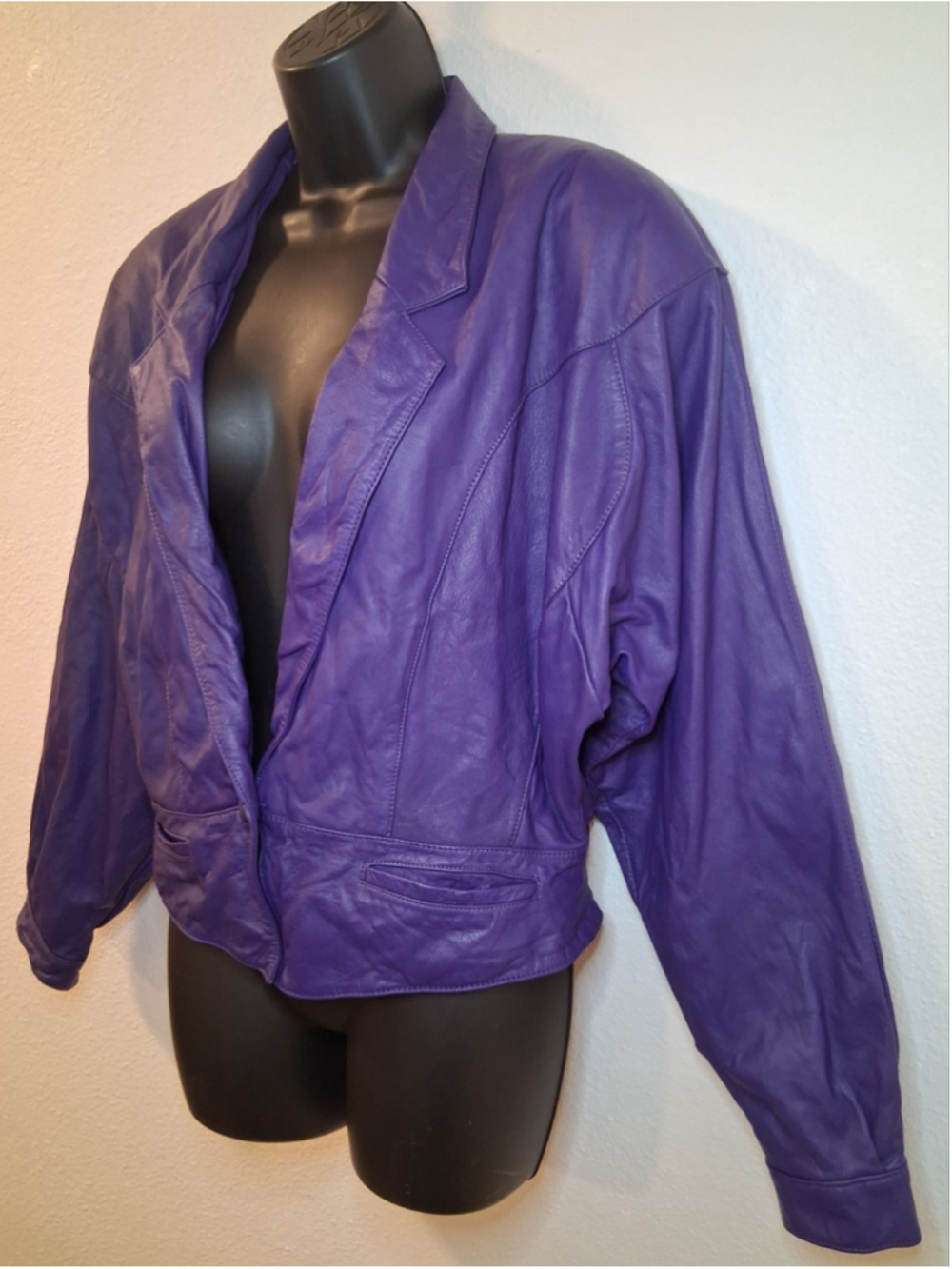 VTG 80s Pelle Cuir Women’s Large Crop Purple Leather Bomber Jacket Glam Rocker